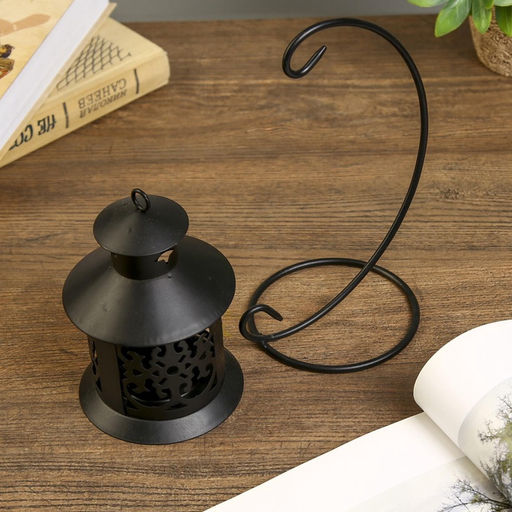 Металлический подсвечник на 1 свечу «Ажурный фонарик», чёрный, 23×14×9.5 см