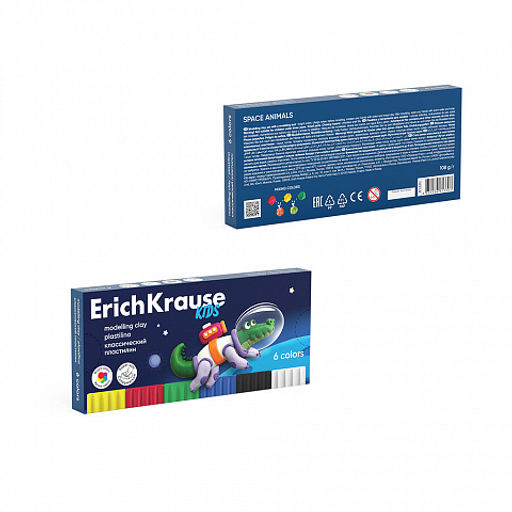 АКЦИЯ Цена за 1 шт. Пластилин классический ErichKrause Kids Space Animals 6 цветов со стеком, 108 г (в коробке 6 шт)  фото 4