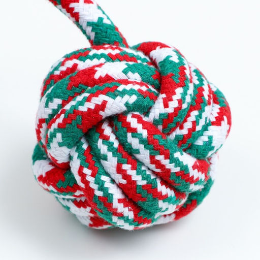 Игрушка канатная Мяч с ручками для крупных собак, до 105 г, до 42 см, красно-бело-зелёная 788318 - Пижон фото 3