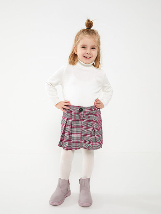 Beli Lastikli Ekose Desenli K?z Bebek ?ort Etek ve K?lotlu ?orap 2li