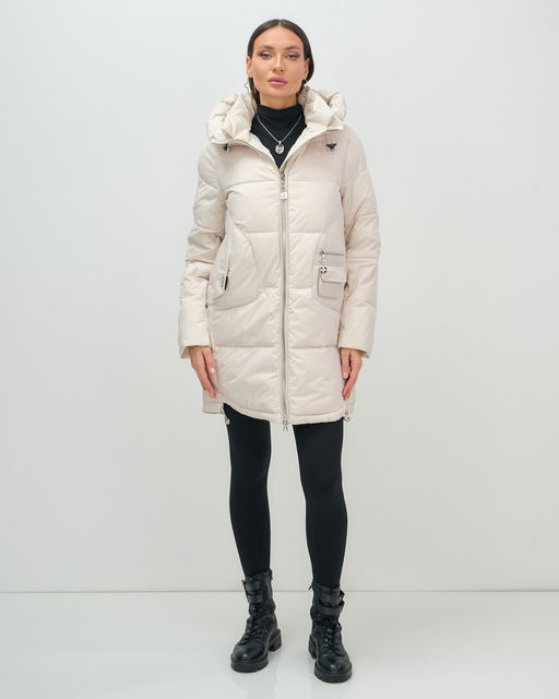 Куртка зимняя женская с капюшоном модная бежевого цвета 3193B - Visdeer фото 2
