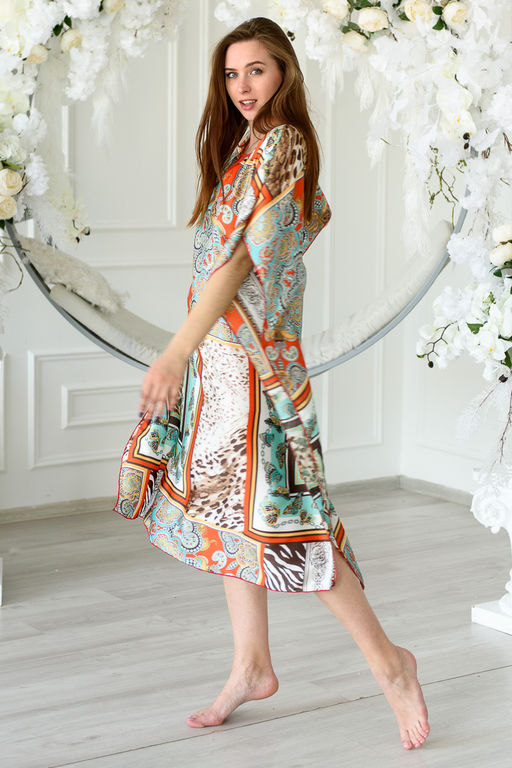 Туника женская из шелка Ариадна оранжево-ментоловый