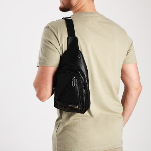 Сумка слинг мужская, искусственная кожа, отверстие для наушников, цвет чёрный - Simaland фото 8
