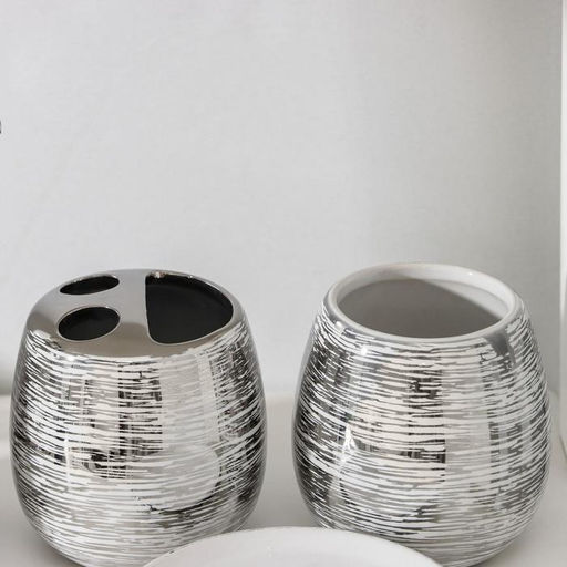 Набор аксессуаров для ванной комнаты Нити, 4 предмета, мыльница, дозатор 400 мл, 2 стакана, серебряный - Simaland фото 3