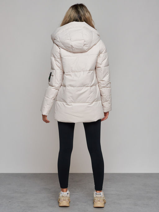 Зимняя женская куртка модная с капюшоном бежевого цвета 589827B - RoccaManer фото 7