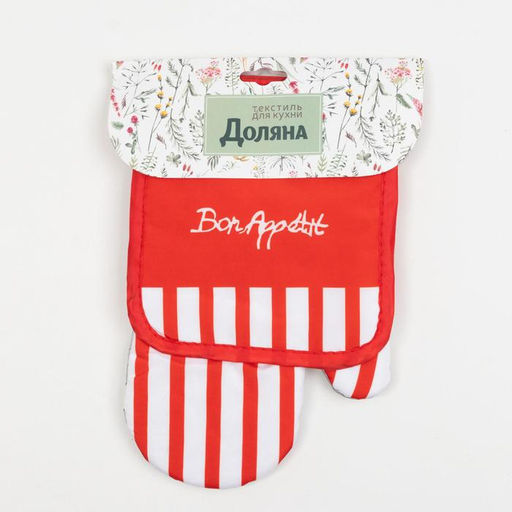 Кухонный набор Доляна Bon appetit прихватка 17*17 см, варежка-прихватка 26*16 см, 100% п/э  фото 4