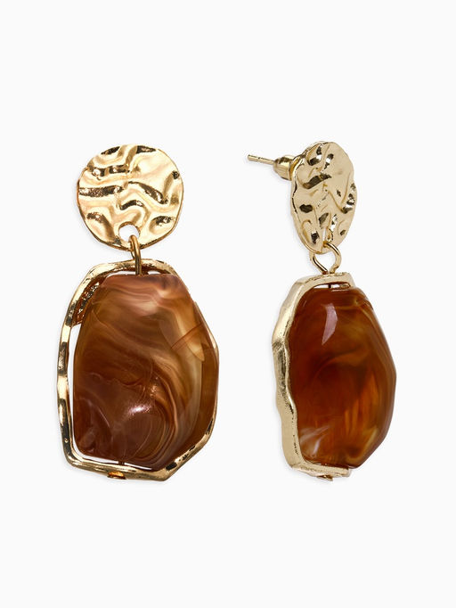 Серьги "Стиль камня", цвет коричневый в золоте