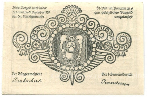 Банкнота 10 геллеров 1920 года Австрия Санкт-Файт-им-Понгау (нотгельд)