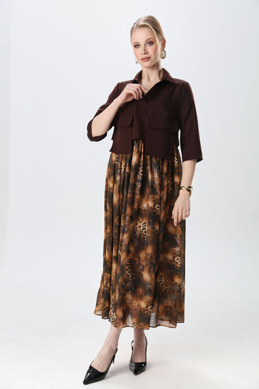 Платье NIKVA н514-5 шоколад и кофейный леопард  фото 9