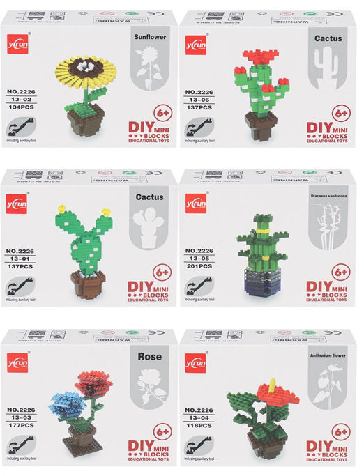 Конструктор 118 - 201 деталь "Цветок/кактус" (ИК-6906) 6 видов в ассорт., в коробке