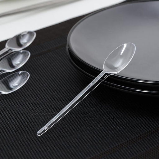 Цена за 100 шт. Одноразовая ложка чайная, 12.5 см, полипропилен, прозрачная