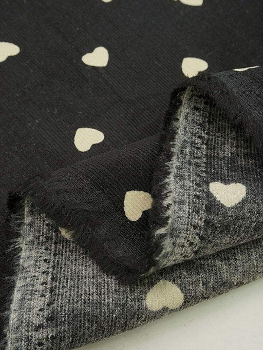 Микровельвет Молочные сердечки цв.черный, СОРТ2, ш.1.45м, хлопок-100%, 140гр/м.кв - Купава фото 6