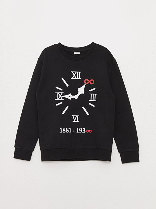 Bisiklet Yaka Bask?l? Uzun Kollu Erkek ?ocuk Sweatshirt
