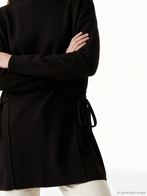 Bisiklet Yaka Oversize Kad?n Triko Tunik