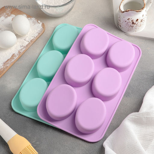 Форма для выпечки Доляна «Фигуры. Овал», силикон, 28×16×2 см, 6 ячеек, бирюзовая