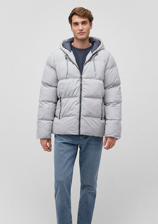 Kapusonlu Gri Sisme Mont - Mavi фото 2