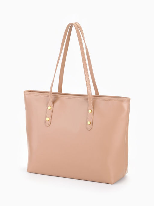 Сумка-шопер женская на молнии, размер 30.5×12×27 см, однотонная, бежевая