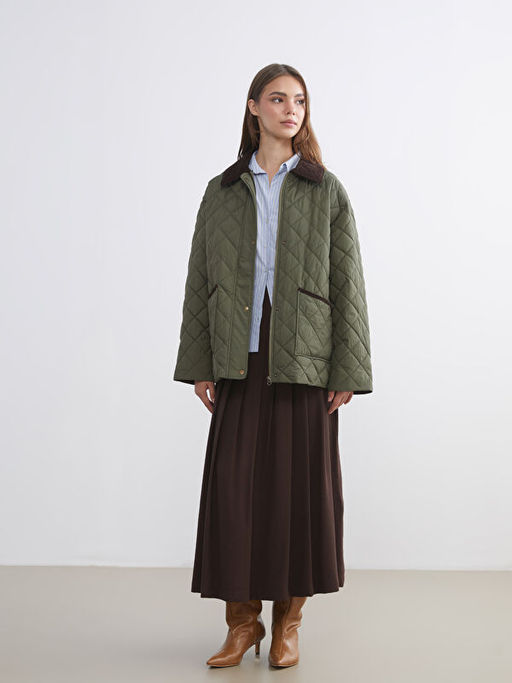 Kadife G?mlek Yaka Oversize Kad?n ?i?me Mont