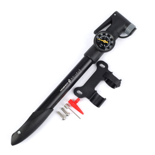 Велонасос COMIRON STATION с манометром, алюминиевый цилиндр, ручка литой пластик, Presta-Schrader, 8,6 бар. /уп 50 - Галеонтрейд фото 2