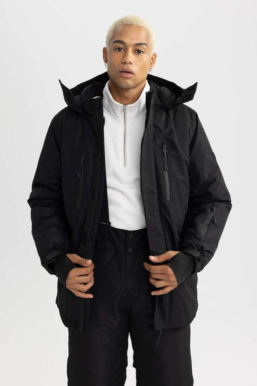 Водоотталкивающее пальто DeFactoFit с капюшоном на флисовой подкладке и на молнии  фото 8