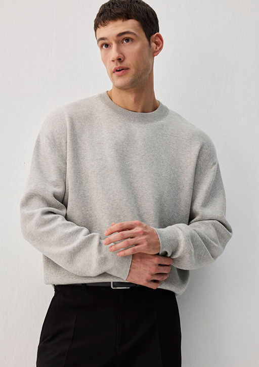 Bisiklet Yaka Oversize Gri Kazak - Mavi фото 2