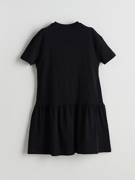 Bisiklet Yaka London Bask?l? K?z ?ocuk Elbise