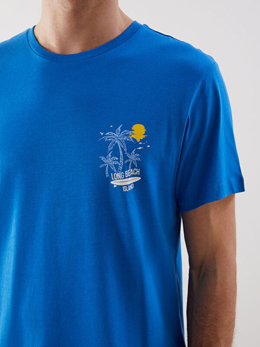 Bisiklet Yaka K?sa Kollu Bask?l? Penye Erkek Ti??rt