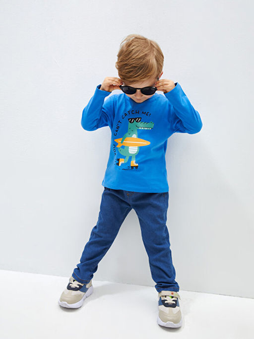 Bisiklet Yaka Bask?l? Uzun Kollu Erkek Bebek Ti??rt - Waikiki фото 2