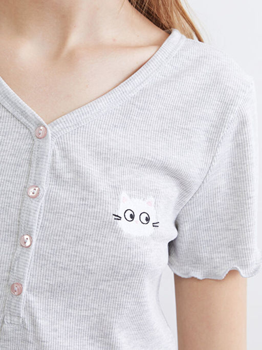 V Yaka Nak??l? Kad?n Pijama Tak?m