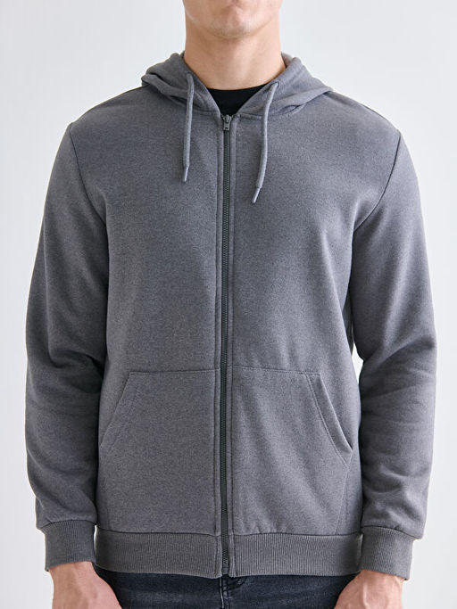 Kap??onlu Uzun Kollu Erkek Fermuarl? Sweatshirt