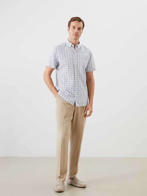 Regular Fit K?sa Kollu Ekose Poplin Erkek G?mlek