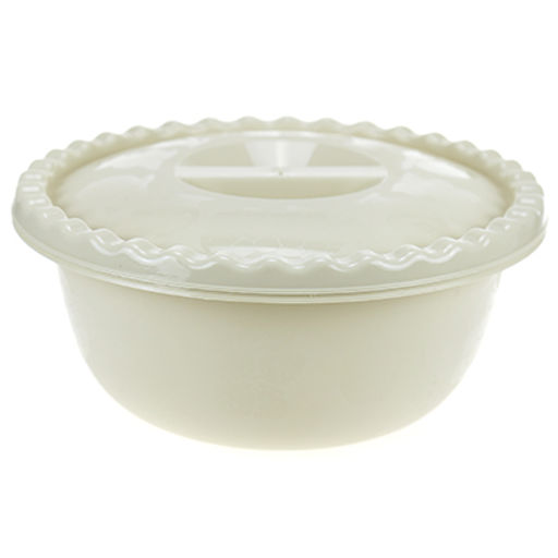 Миска пластмассовая 3л, д25см, h10,5см, с крышкой, белый ротанг (Россия)