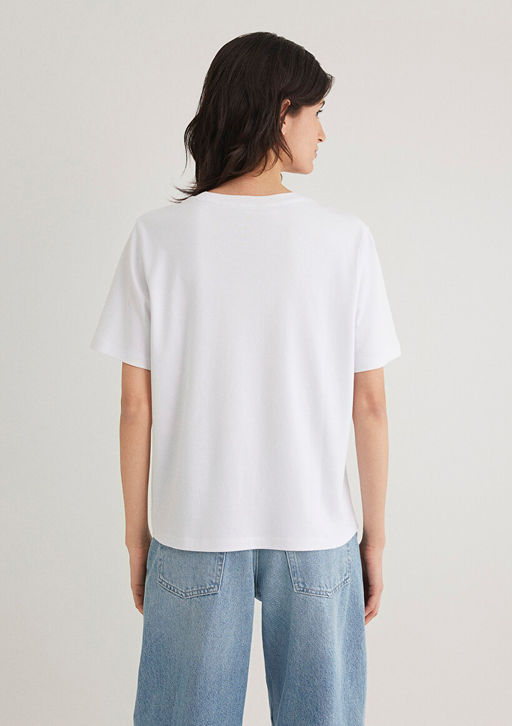 Bisiklet Yaka Beyaz Basic Crop Tisort - Mavi фото 4