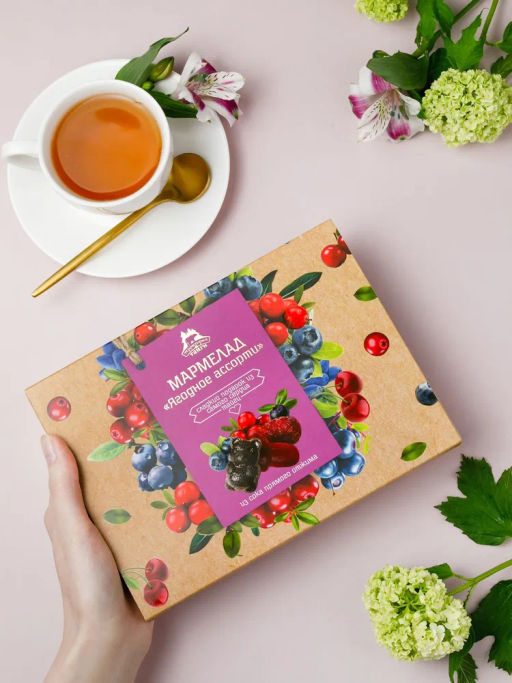 Мармелад Ягодное ассорти (жимолость, брусника, черника, клюква) 110г в коробке - Территория Тайги фото 3