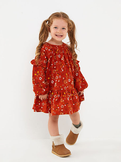 Bisiklet Yaka Uzun Kollu Bask?l? K?z Bebek Elbise - Waikiki фото 2