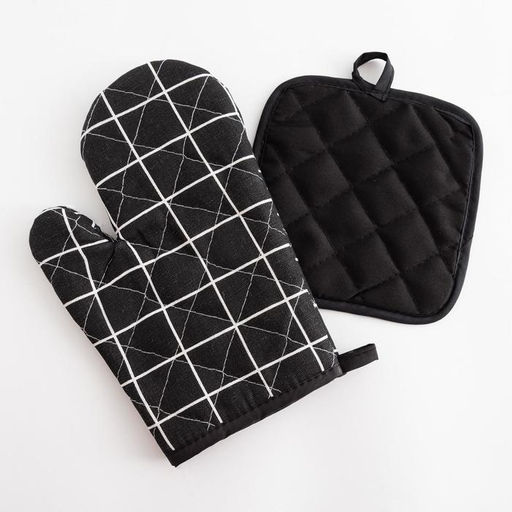 Кухонный набор Доляна Клетка цв.черный, прихватка 17*17 см, рукавица 26*16 см,100% п/э  фото 3