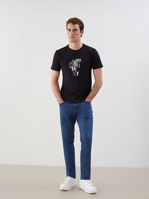 Bisiklet Yaka K?sa Kollu Bask?l? Penye Erkek Ti??rt