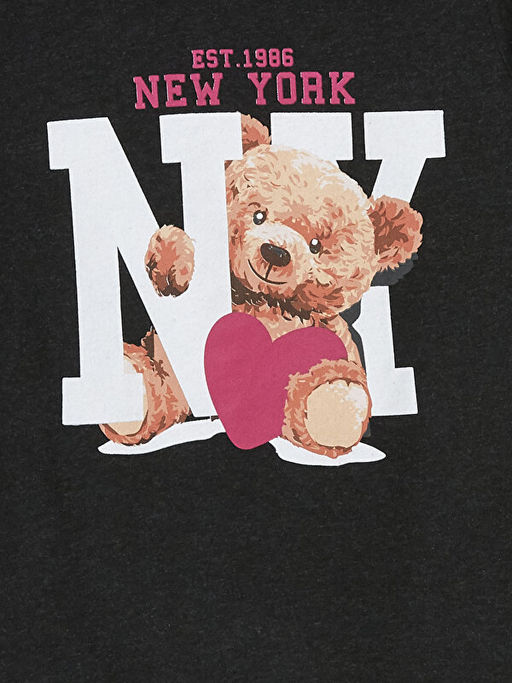 Bisiklet Yaka Ay? Teddy Bask?l? K?z ?ocuk Ti??rt