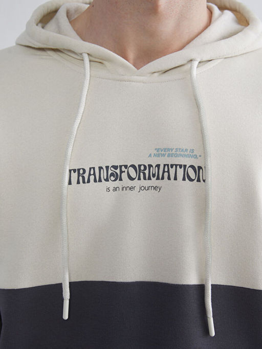 Uzun Kollu Renk Bloklu Erkek Hoodie