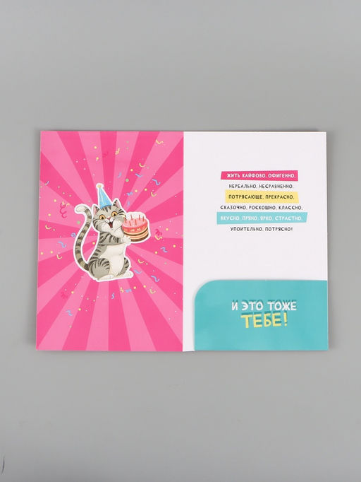 Цена за 10 шт. Открытка поздравительная с карманом для денег «С Днём рождения», коты, 19×29 см