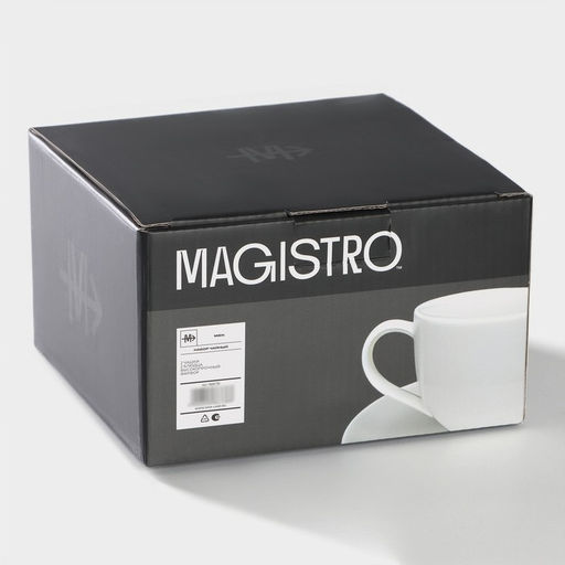 Набор чайный фарфоровый Magistro Mien, 4 предмета: 2 чашки 200 мл, 2 блюдца d=16 см, цвет белый  фото 9