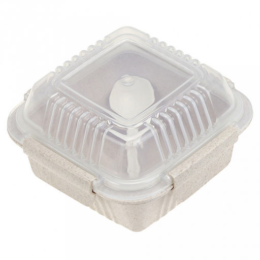 Ланч-бокс для продуктов пластмассовый Эко дом 0,55л, 14х14см h8,5см, с ложкой 13см, крышка прозрачная, с клипсами, с уплотнителем, цвета в ассортименте: бежевый, розовый, голубой (Китай) Пластик с добавлением пшеничных волокон. - Домашняя мода фото 2