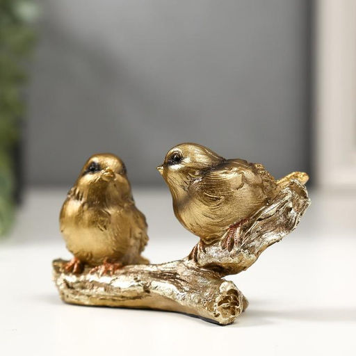 Фигурка полистоун «Два золотых воробышка на ветке», 6.5×11×5.5 см