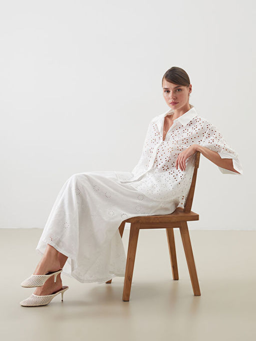 Beli Lastikli Kendinden Desenli Brode Etek