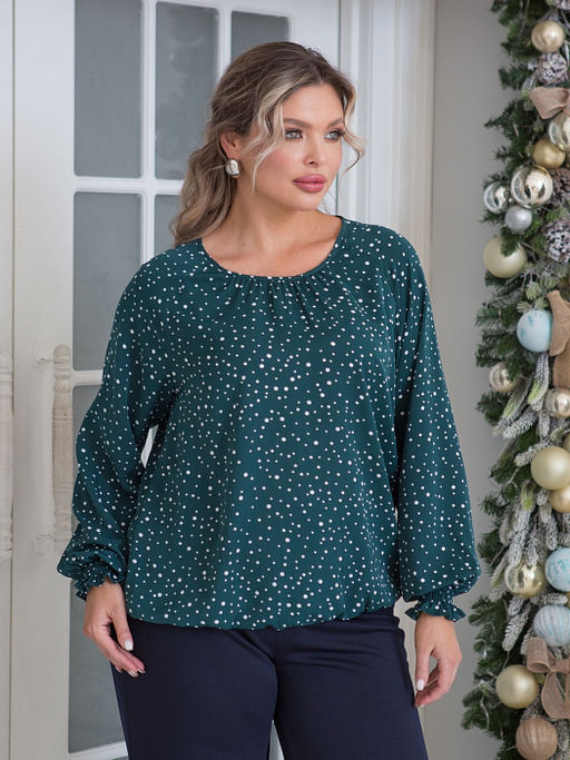 Блузка 1464 зеленый в горошек