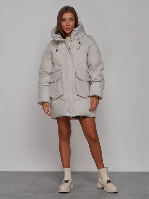 Зимняя женская куртка модная с капюшоном светло-серого цвета 52310SS - Holdluck фото 2