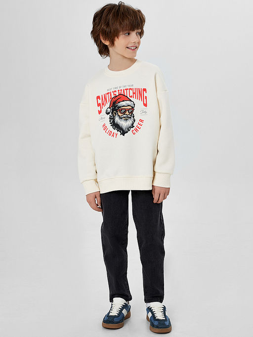 Свитшот для мальчиков молочный с надписью Santas watching - Mark formelle фото 3
