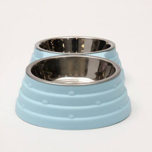 Миска металлическая двойная на пластиковом основании 2 х 160 мл, 25 х 14 х 5 см, голубая - Пижон фото 5