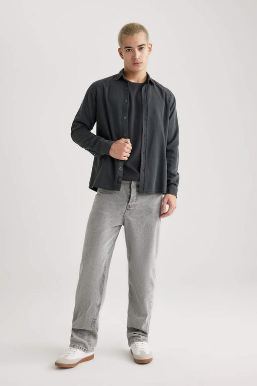 Рубашка из тенселя с длинным рукавом стандартного кроя - Defacto фото 4