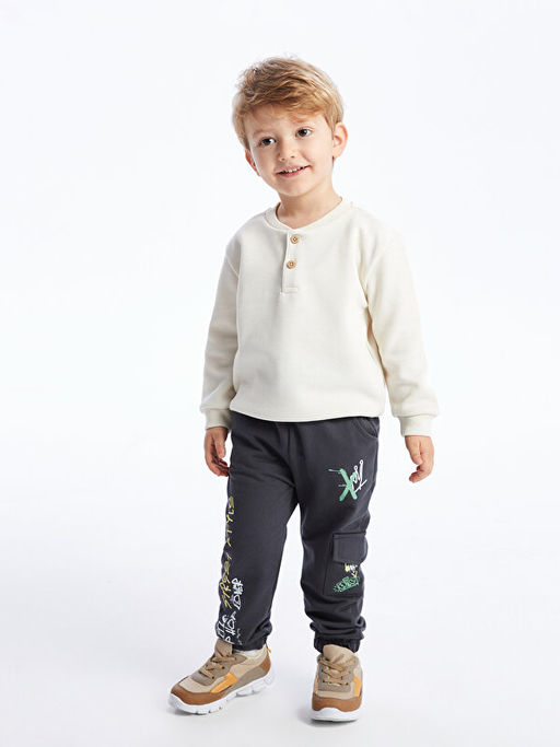 Beli Lastikli Bask?l? Erkek Bebek Jogger E?ofman Alt?